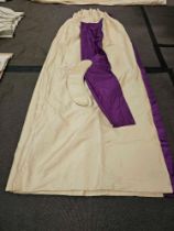 A Pair Silk Drapes Cream Purple Striped Edge Tie Backs And Canopy Size -cm 224 x 238 Ref Dorch 70