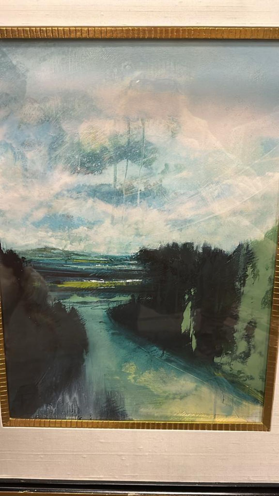 Landscape Print Of A River With Trees In The Foreground And A Mountain Range In The Background - Image 2 of 2