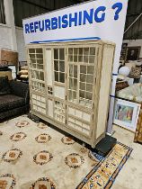 Large French Rustic Storage Cabinet With 6 Doors. Adorned With Glass/Mirror Doors And Finished In