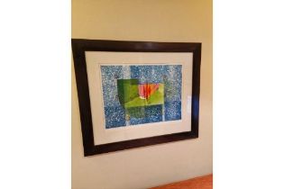 Framed Art Work Titled Diver Vert V Signed In Glazed Walnut Coloured Frame 90 x 77cm