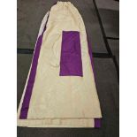 A Pair Of Cream Silk Drapes Purple Striped Edge Tie Backs Purple Pelmet Size -cm 190 x 243 Ref Dorch