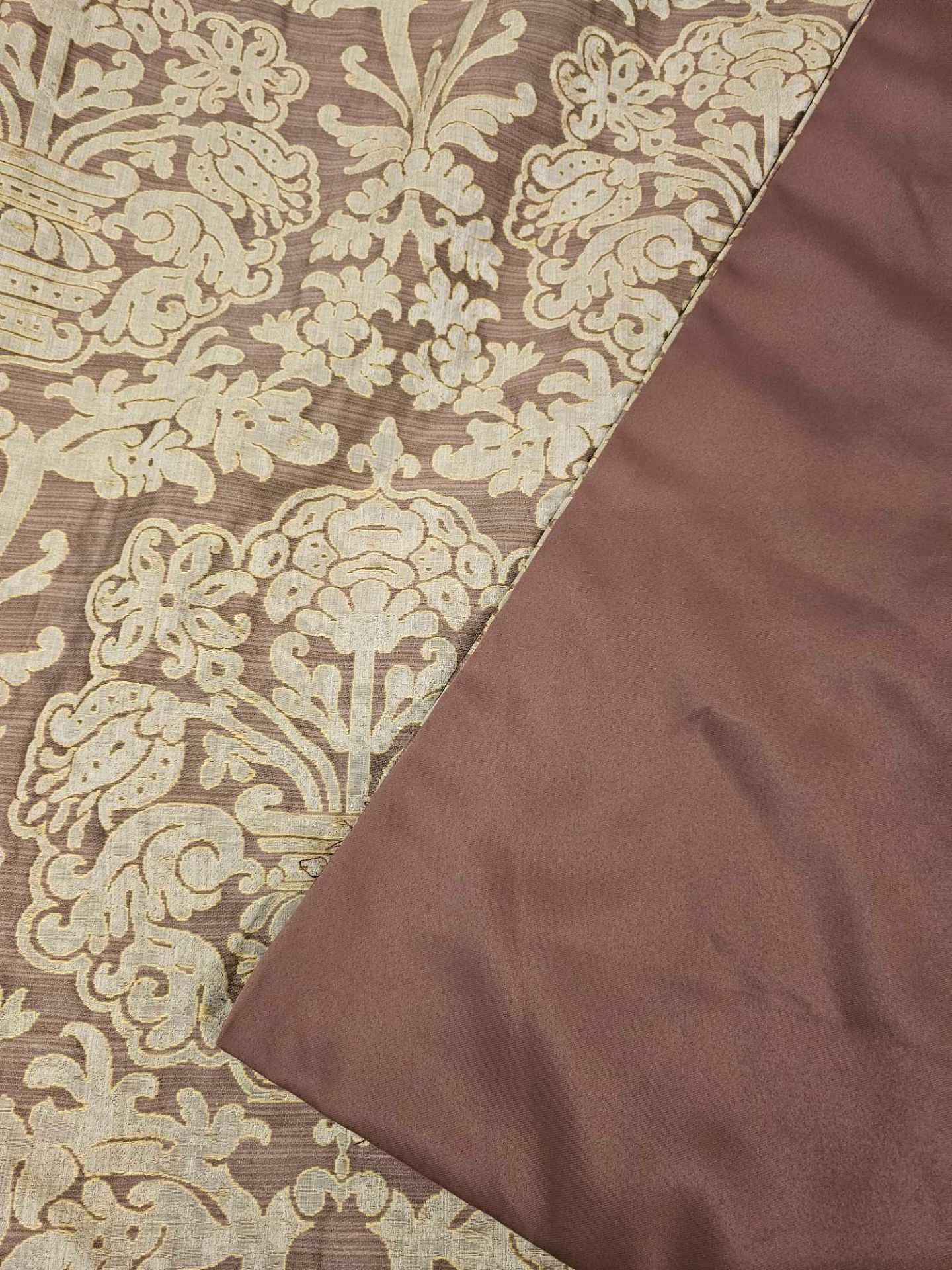 Single Silk Drape Brown / Gold Flower Pattern Size -cm 90 x 144 Brown Piping Single Silk Drape - Image 5 of 5