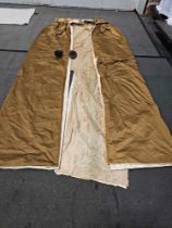 A Pair Of Bed Drapes Silk Brown / Cream Size -cm 116 x 305 Tie Back Metal Ref Dorch 64