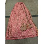 A Pair Of Silk Drapes Red/Silver Flower Pattern With Tassel Edge Tie Backs Size -cm 206 x 244 Ref