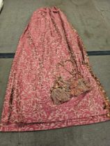 A Pair Of Silk Drapes Red/Silver Flower Pattern With Tassel Edge Tie Backs Size -cm 206 x 244 Ref