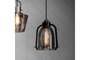 Aykley Pendant Light With A Glass Shade And Industrial Style Metal Surround This Pendant Light