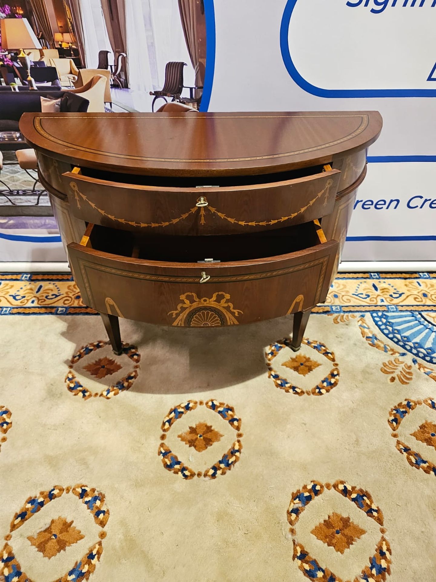 A George III Neoclassical Style Mahogany And Inlaid Demi-Lune Commode By Francesco Molon, Italy. The - Image 5 of 5