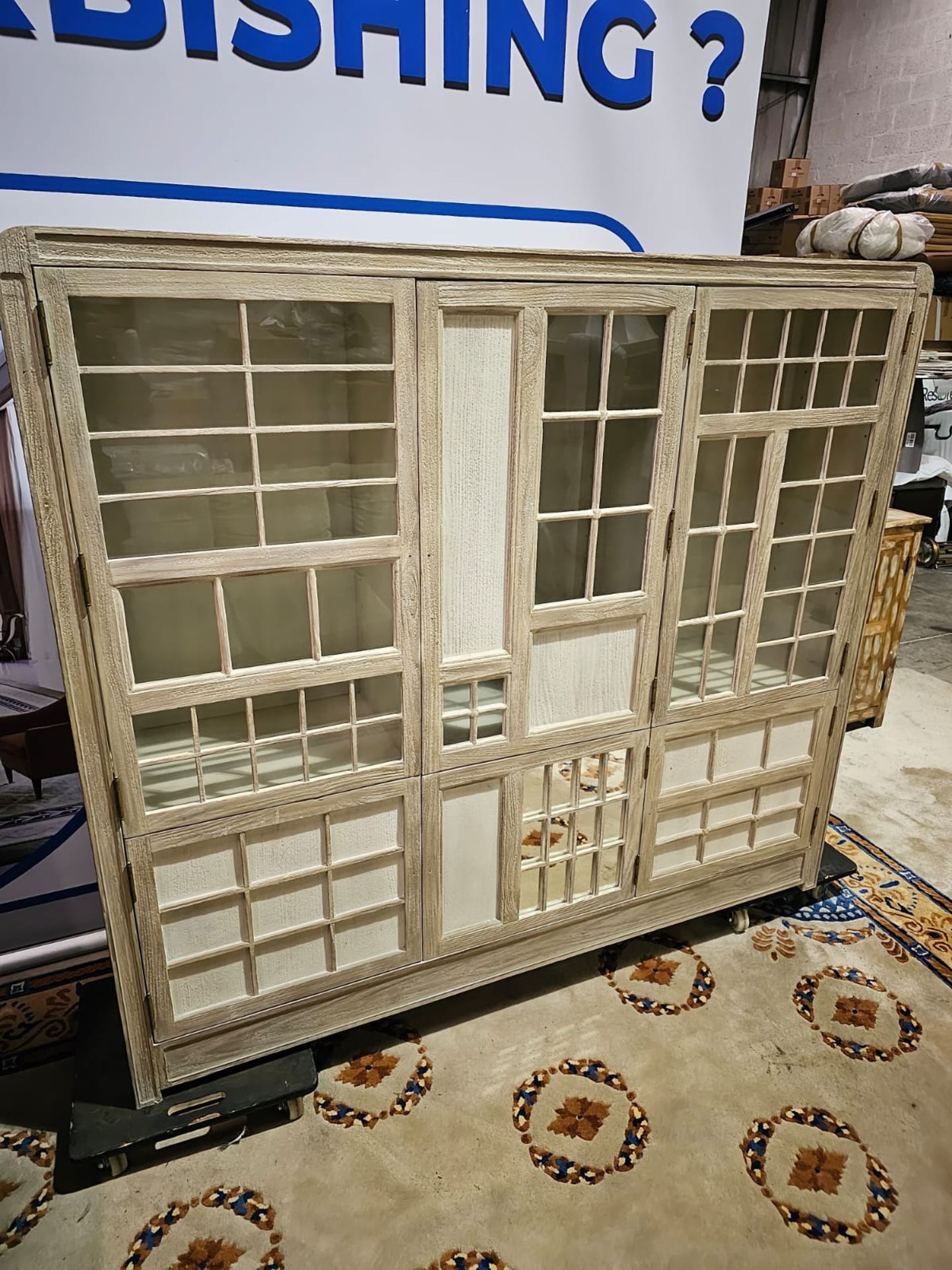 Large French Rustic Storage Cabinet With 6 Doors. Adorned With Glass/Mirror Doors And Finished In - Image 4 of 9