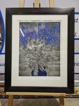 Audrey Scovell (British) Framed Art Work Titled Aconitum Blue Wave Artist Proof In Walnut Coloured