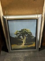 Landscape Lithograph Print Framed Depicting A Tree 62 x 76cm