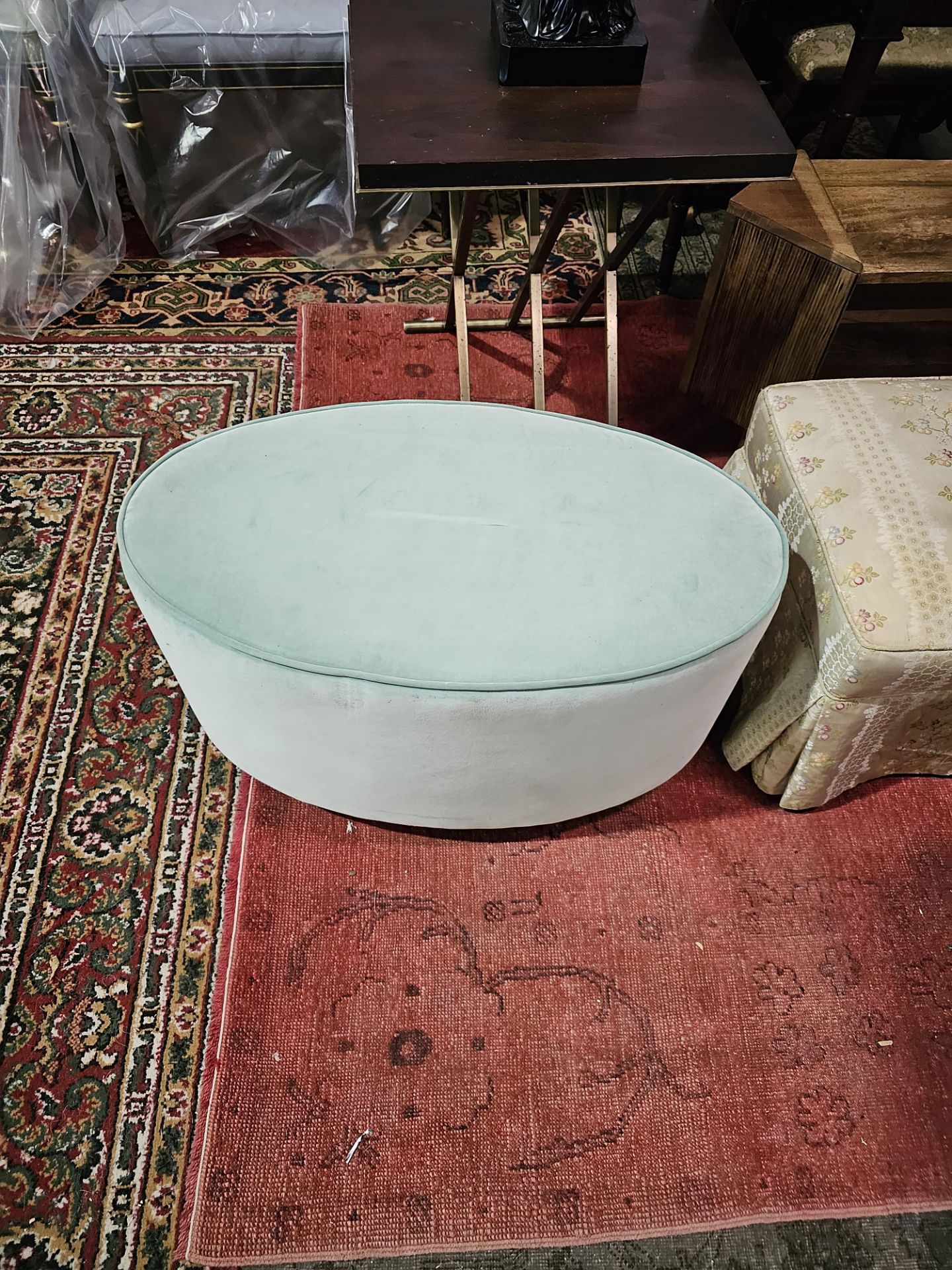Velvet Ovoid Mint Foot Stool Small Damage To Base 80 x 45 x 46cm (ST17) This Item Is Either - Image 3 of 3