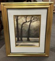 Lithograph Print Stark Winter Trees Framed 62 x 76cm