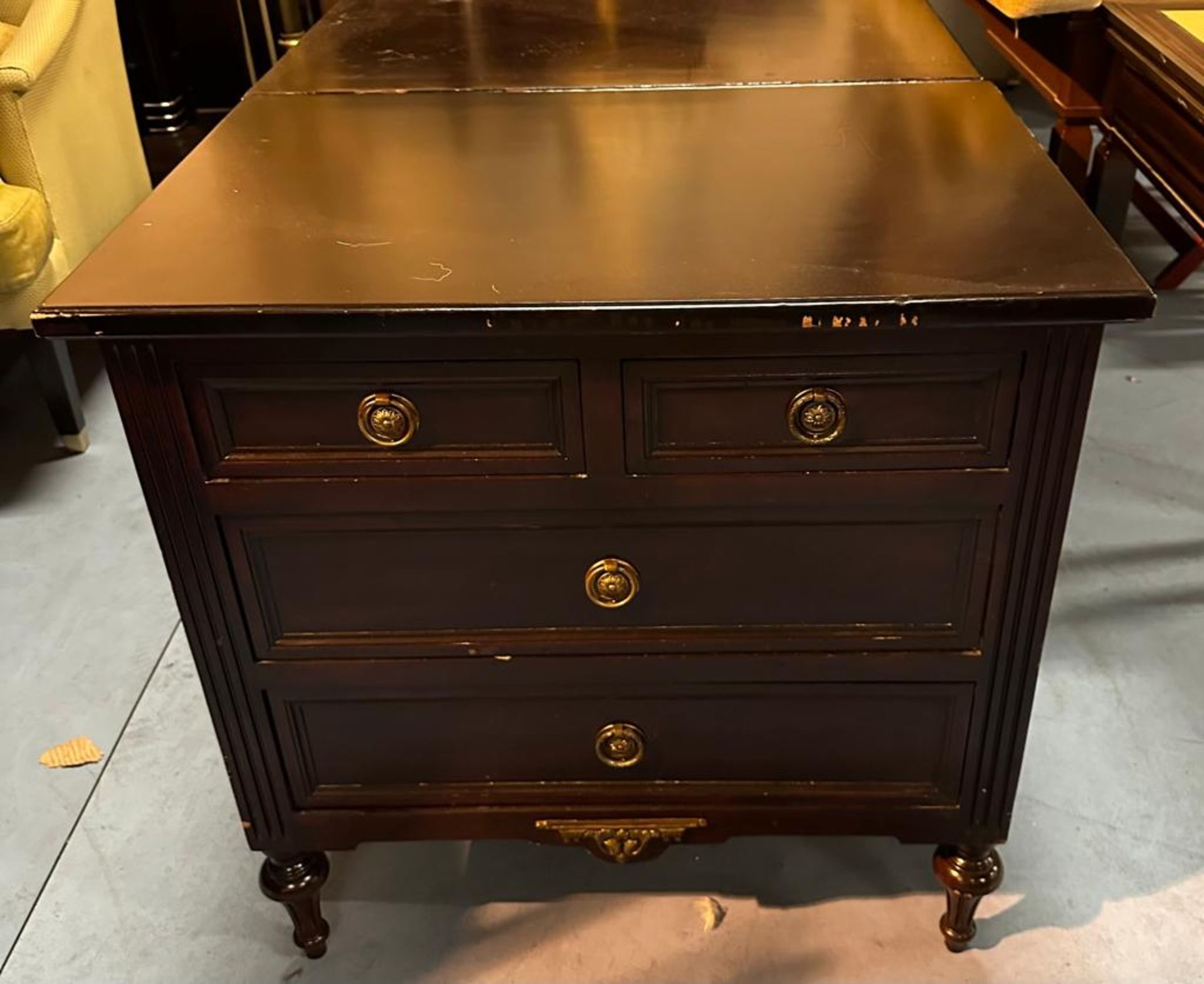 A Pair Four Drawer Commode Chests Raised By Four Block Feet With A Square Carved Motif And - Image 2 of 2