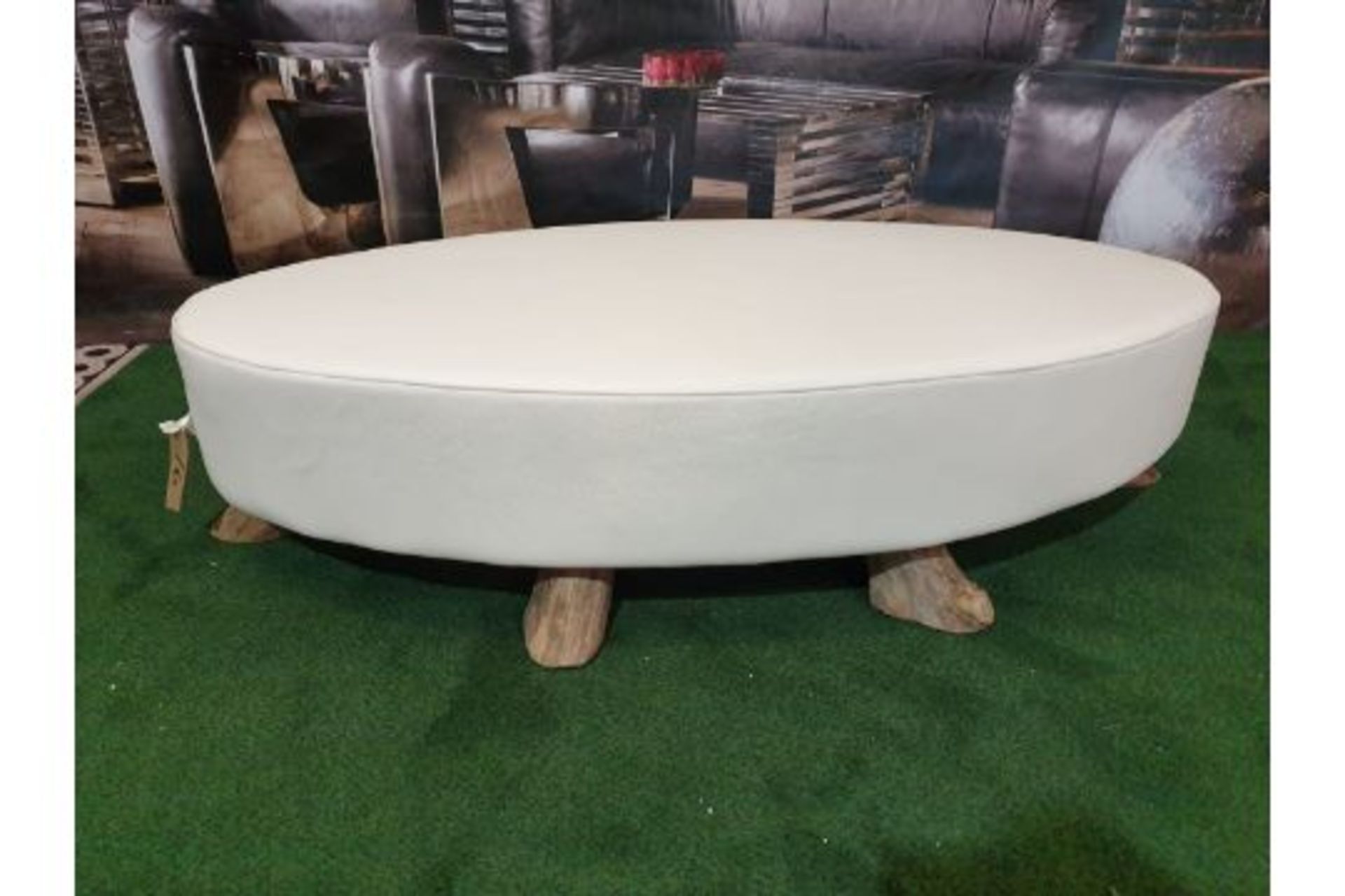 Bleu Nature Fo85 White Pebble Seekoo Oval Footstool With Driftwood Legs 121 x 60 x 30cm