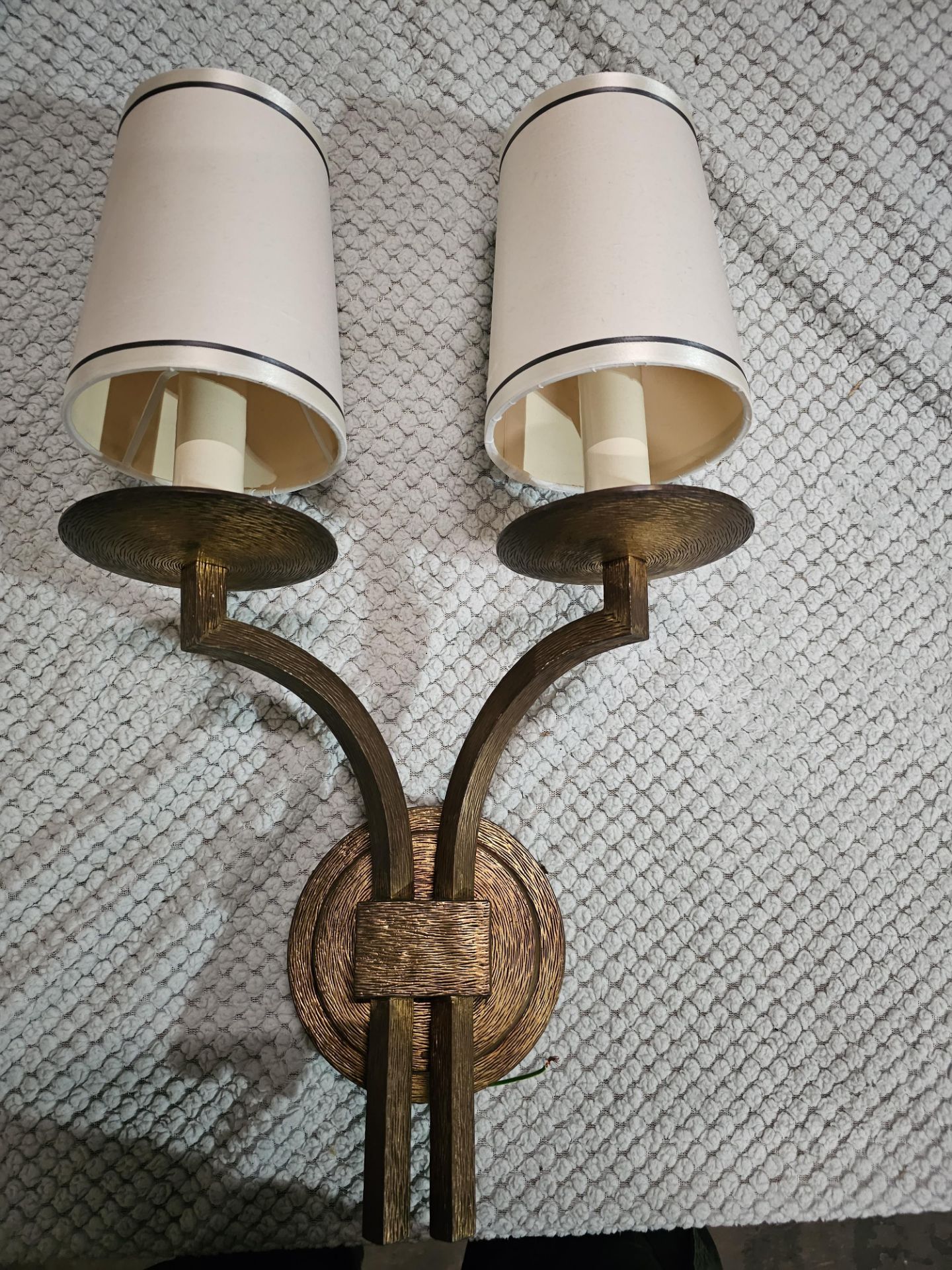 A Dernier And Hamlyn Twin Arm Antique Bronzed Wall Sconces With Shade 51cm - Image 3 of 3