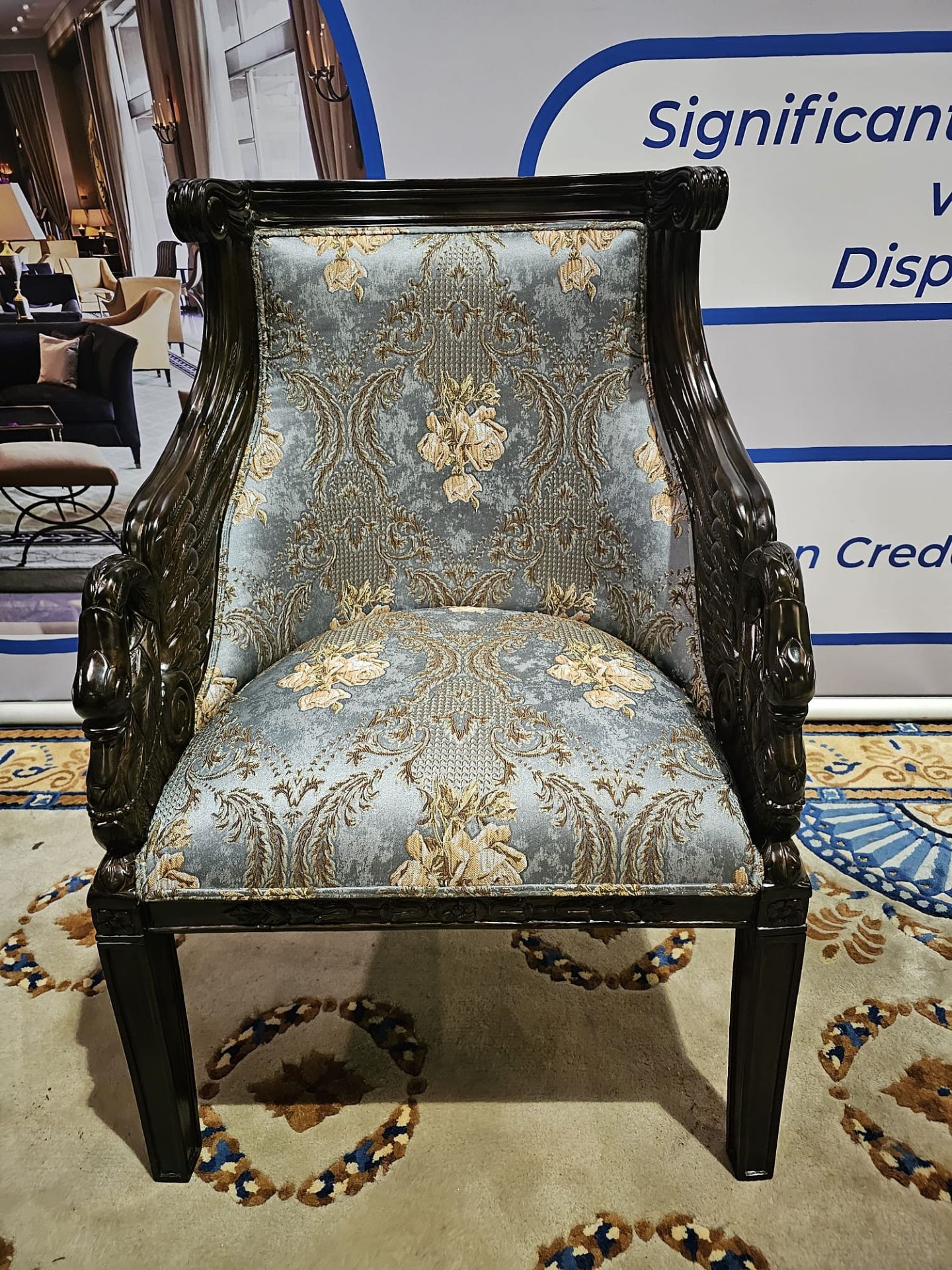A Ebonised Fauteuil In French Empire Style. The Moulded Curved Toprails Above Padded And Scooped - Bild 2 aus 2