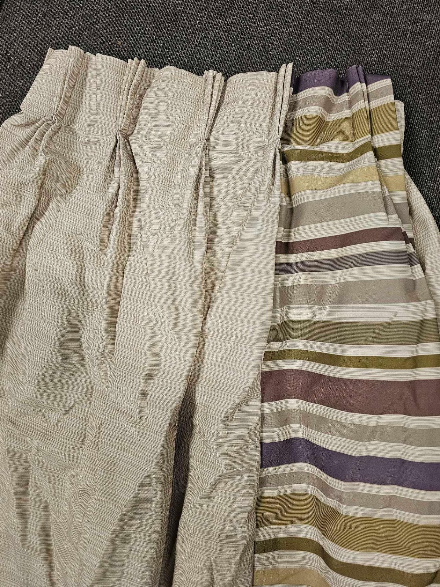 A Pair Of Curtains Striped Edge Purple/Green/Beige/Lime/Brown Size 284 x 250cm ( Ref Red 166) - Image 2 of 2