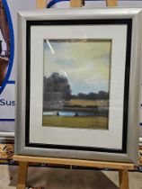 Lithograph Print Park Scene With 5 Figures Framed 80 x 60cm