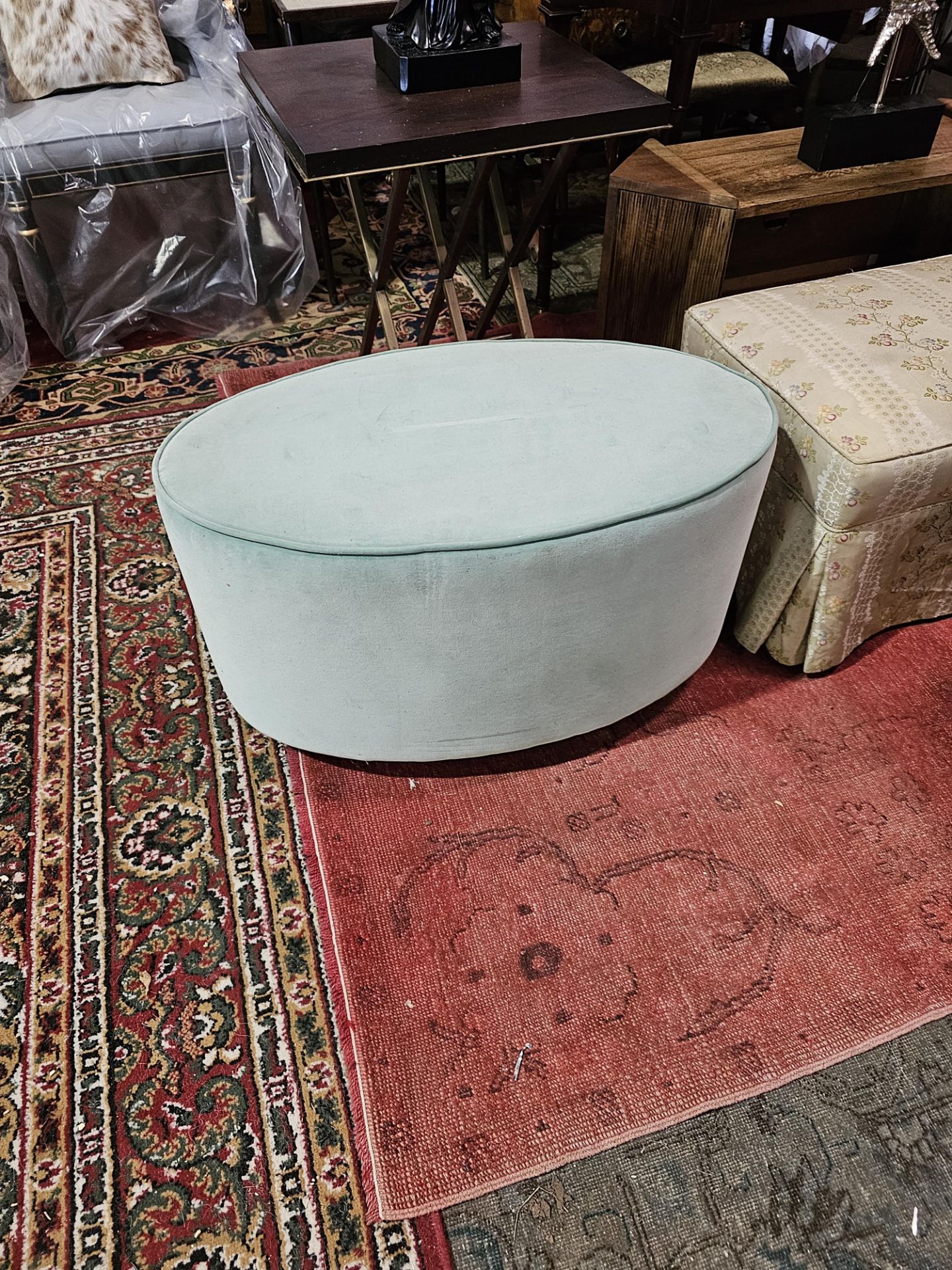 Velvet Ovoid Mint Foot Stool Small Damage To Base 80 x 45 x 46cm (ST17) This Item Is Either