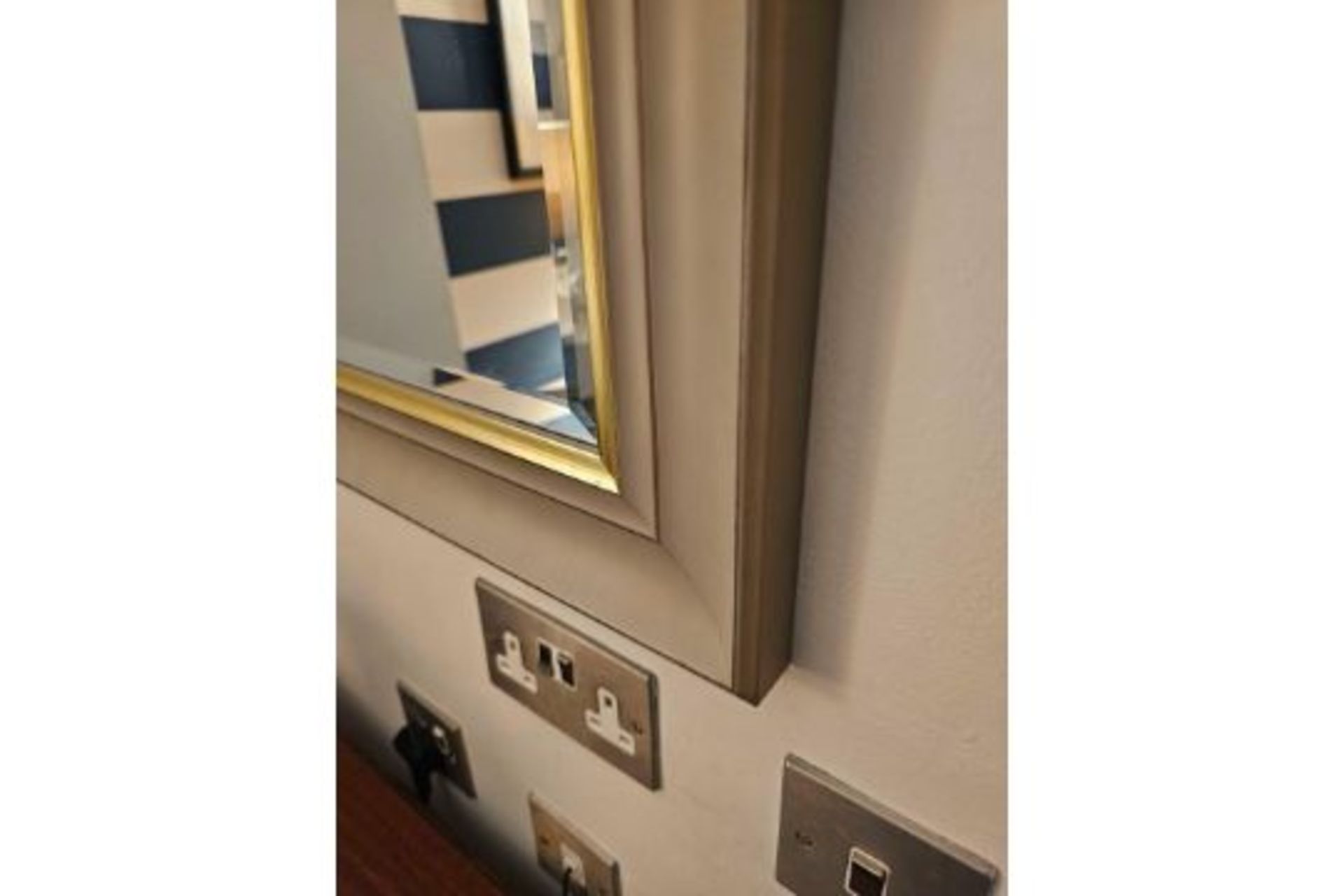 Modern Bevelled Accent Mirror Grey Timber Frame With Gold Trim Detailing 70 x 100cm - Image 2 of 2
