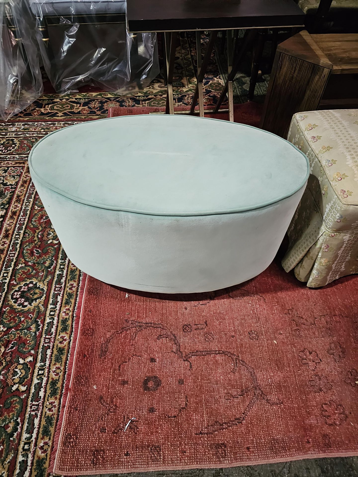 Velvet Ovoid Mint Foot Stool Small Damage To Base 80 x 45 x 46cm (ST17) This Item Is Either - Image 2 of 3