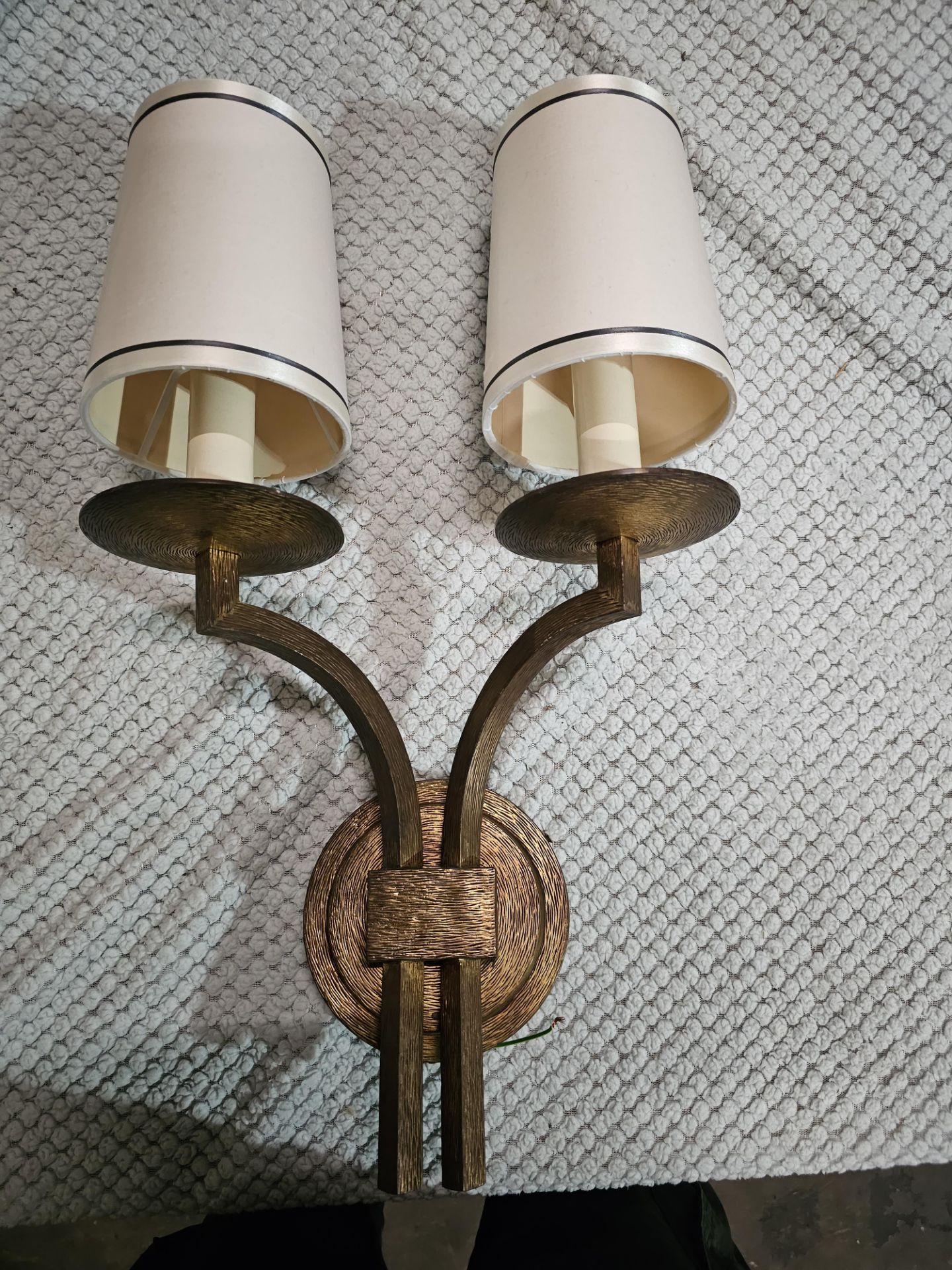 A Dernier And Hamlyn Twin Arm Antique Bronzed Wall Sconces With Shade 51cm - Image 2 of 3