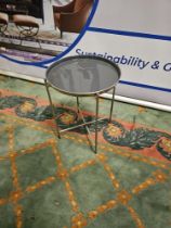 Gallery Contemporary Round Metal Tray Table Dimensions: 43cm x 55cm Finish: Silver and Grey