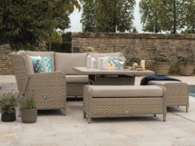 Chedworth Reclining Sofa With Square Firepit Table And 2 Benches Sandstone