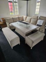 Chedworth Reclining Rectangle Sofa With Large Firepit Table, 2 x Benches, Griddle And 2 x Headrests