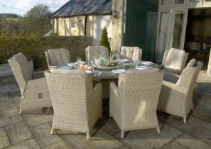 Chatsworth 220cm Elliptical Table With 8 x Chairs, Lazy Susan, Parasol And Base