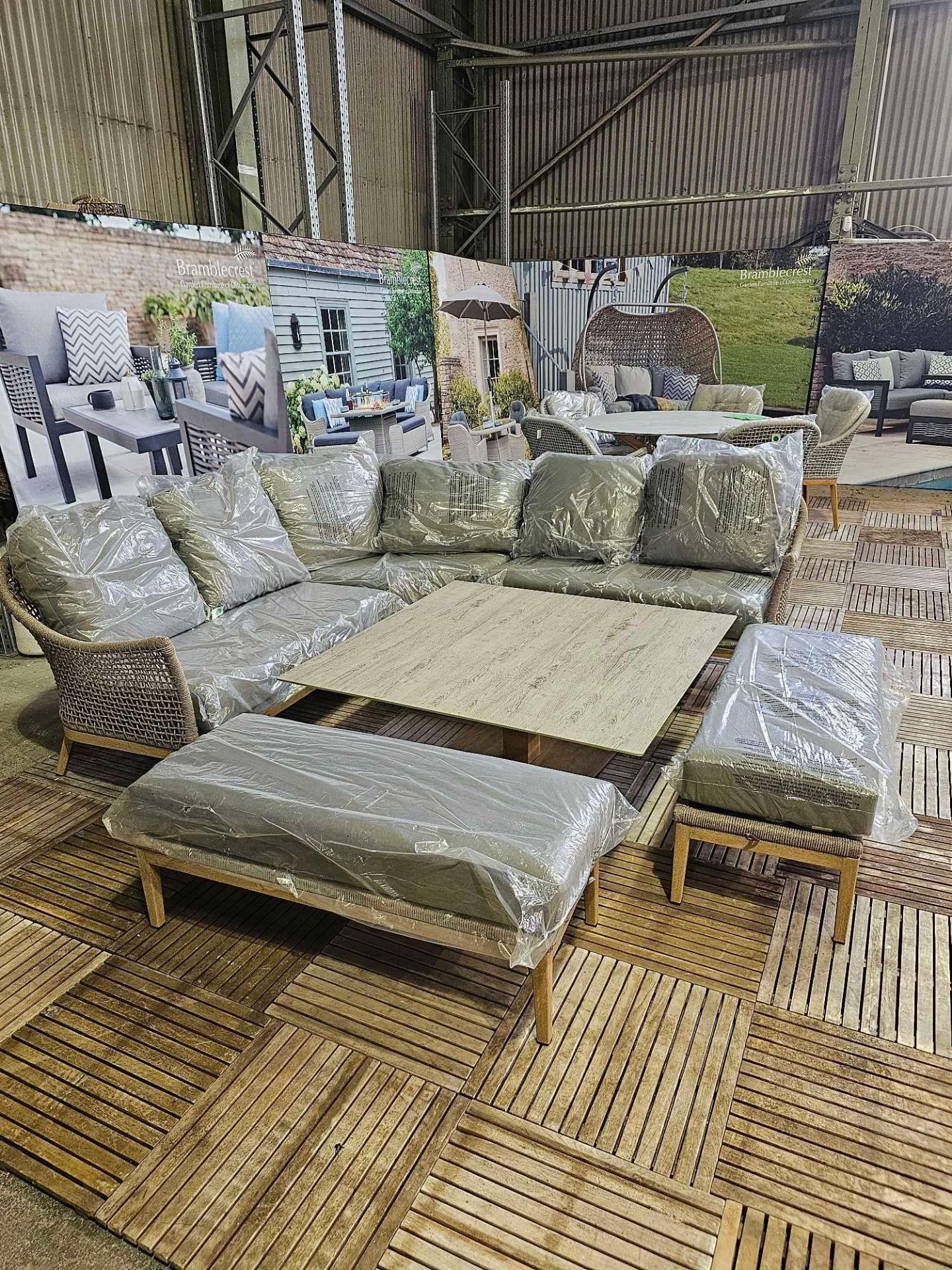 Vogue Rope Modular Sofa With Square Piston Table And 2 Benches Olive - Image 2 of 8