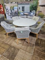 140cm Round Star Leg Dining Table With 5 x Vogue Rope Armchairs Light Grey