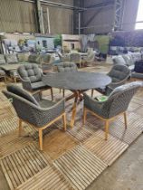 140cm Round Star Leg Dining Table With 5 x Vogue Rope Armchairs Slate