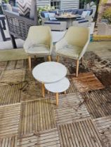 A Pair of Fabric Dining Armchair With Teak Effect Legs And Duo Round Coffee Table Set (set of 2)