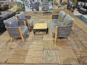 Gd 2 Seat Rope Sofa Set, Wood Arms/Legs Slate Colour, Square Wood Coffee Table