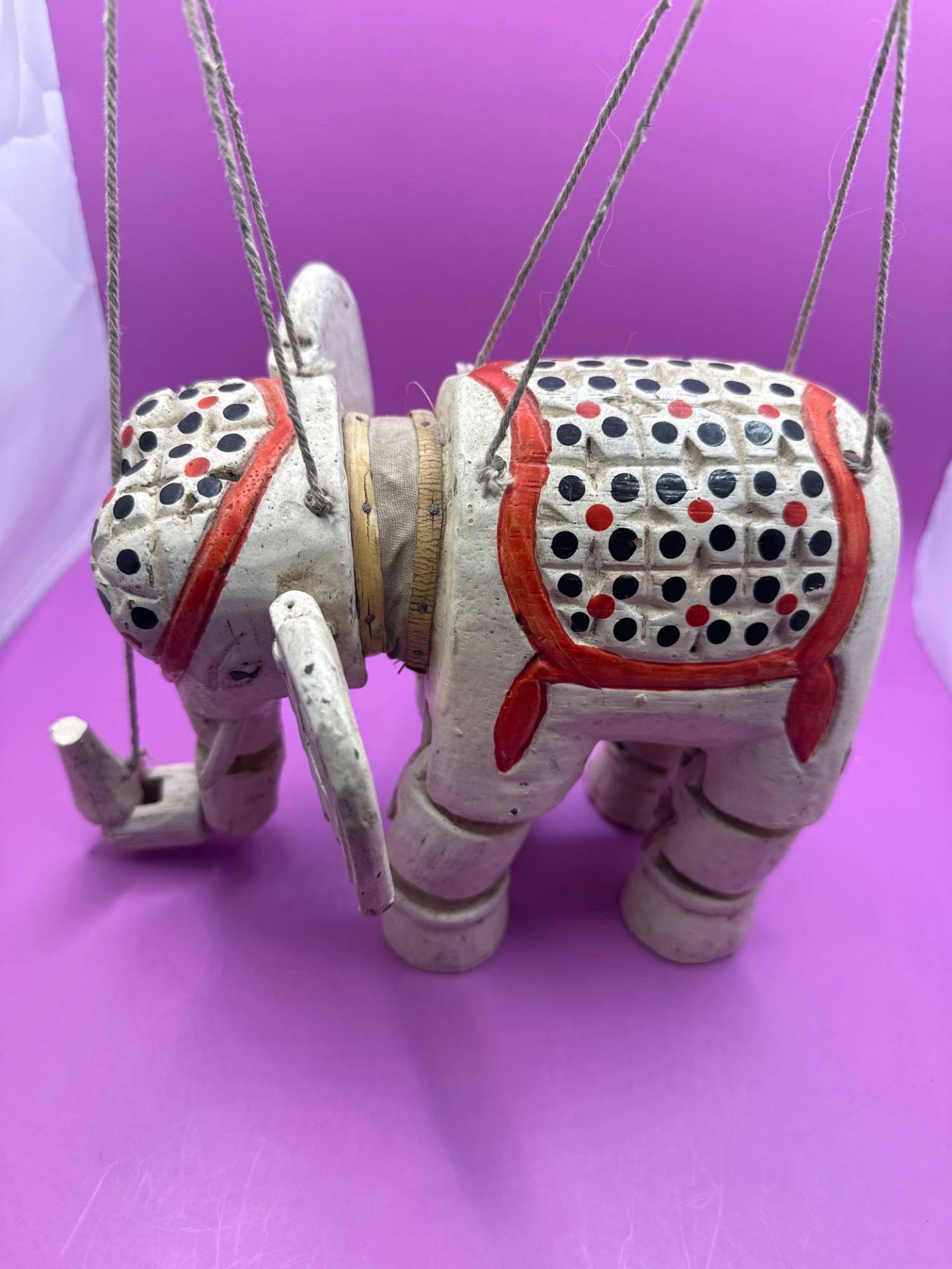 Vintage Handmade Wooden Indian Elephant Marionette Puppet Jointed 22 X 8 X 17 cm - Image 3 of 5