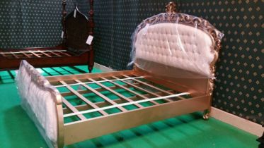 A Bespoke King Size Bedframe Ivory Gold opulent look designer baroque French style mahogany bed with