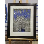 Audrey Scovell (British) Framed Art Work Titled Aconitum Blue Wave Artist Proof In Walnut Coloured