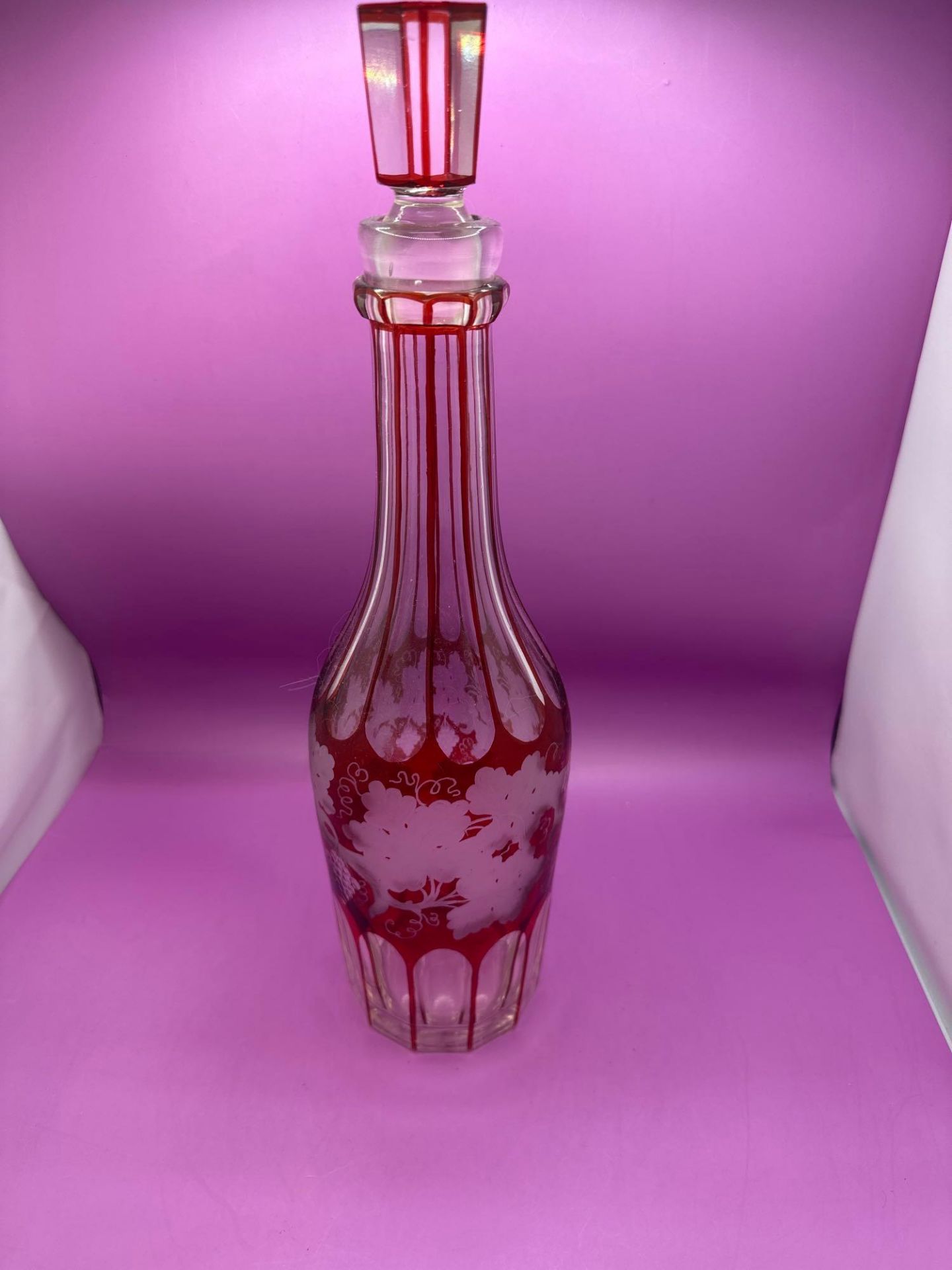 A Pair Of Late 19th Century Bohemian Ruby Flashed Wine Bottle/Carafe/Decanter