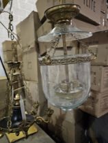 Jonathan Charles gilt bronze dome 3 x candle ceiling pendent 58cm drop 23cm wide
