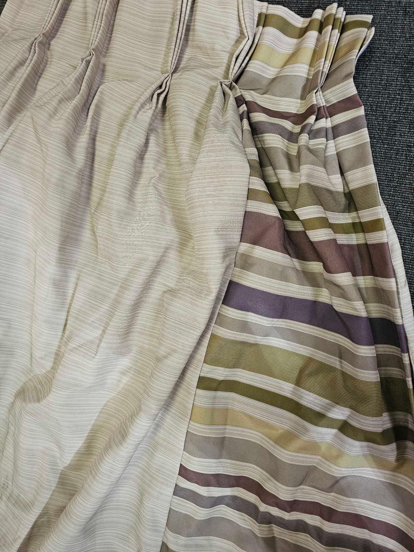 A Pair Of Curtain Cream Striped Edge Purple/Green/Beige/Brown Size 284 x 250cm ( Ref Red 154) - Image 2 of 2