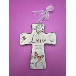 Ceramic Hanging Cross With Quote â€˜Love Never Failsâ€™