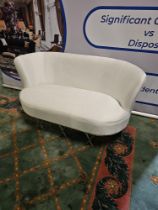 Two Seater Love Seat In A Shiny Oyster White Upholstery On Chrome Feet 155cm x 70cm x 73cm high