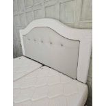 Headboard Upholstered Padded Headboard With Tufted Leather Central Panel And Contemporary Striped