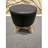 Bleu Nature F016 Mousse Driftwood And Leather Stool Finished In Matador Nero Hide Leather 380 x
