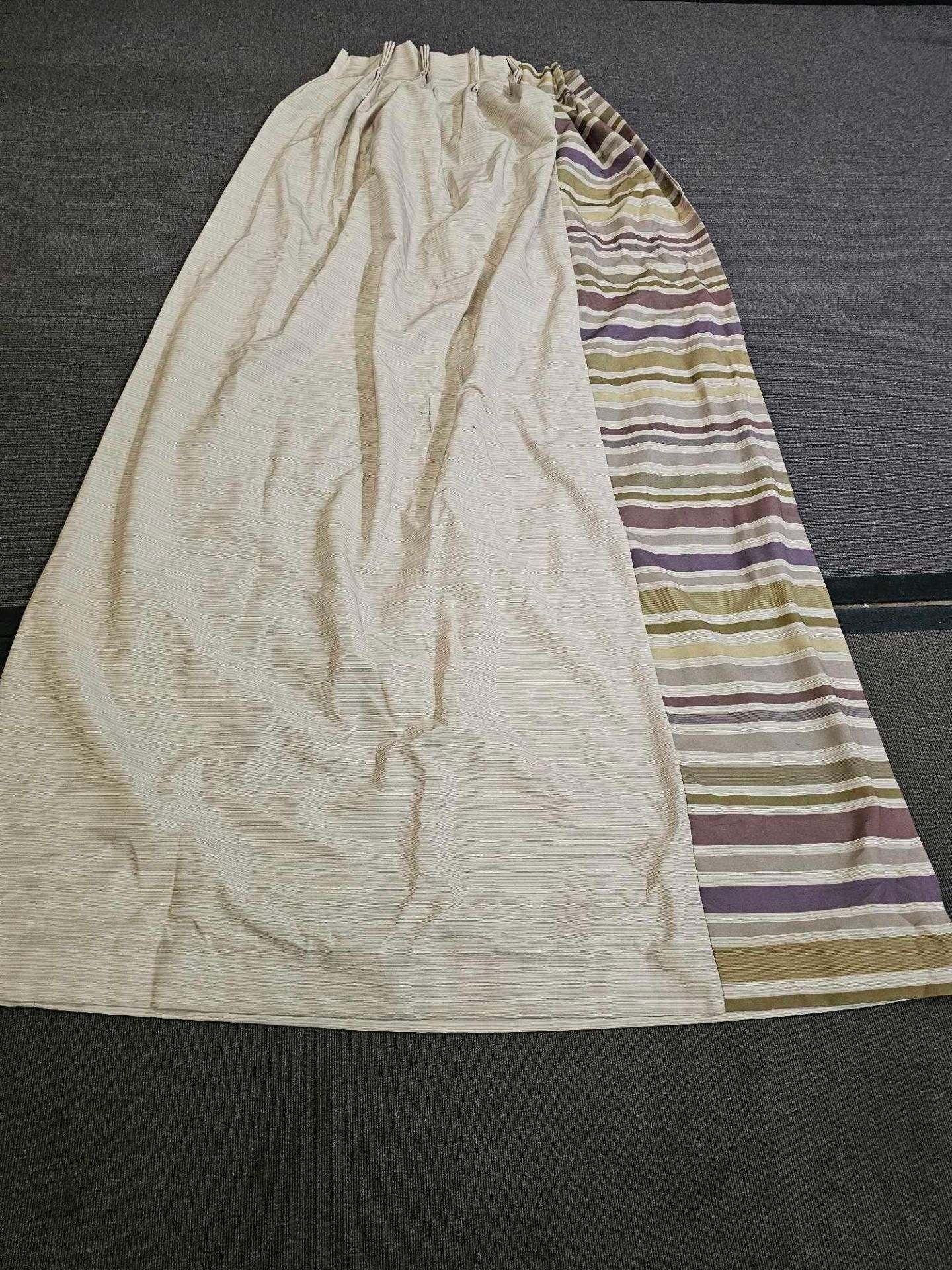 A Pair Of Curtain Cream Striped Edge Purple/Green/Beige/Brown Size 284 x 250cm ( Ref Red 154)