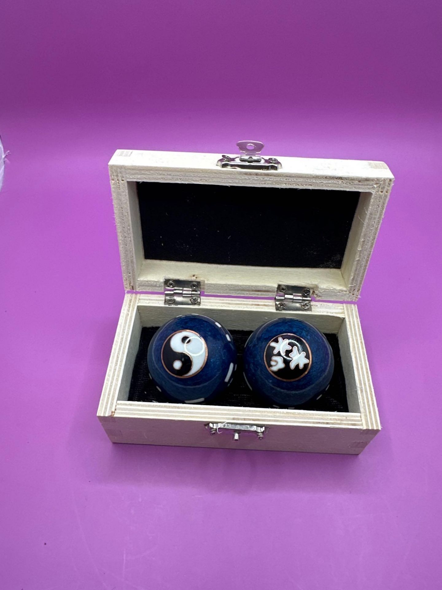 Chiming Harmony Exercise Massage Therapy Balls (Yin Yang) In Wooden Box - Image 4 of 4