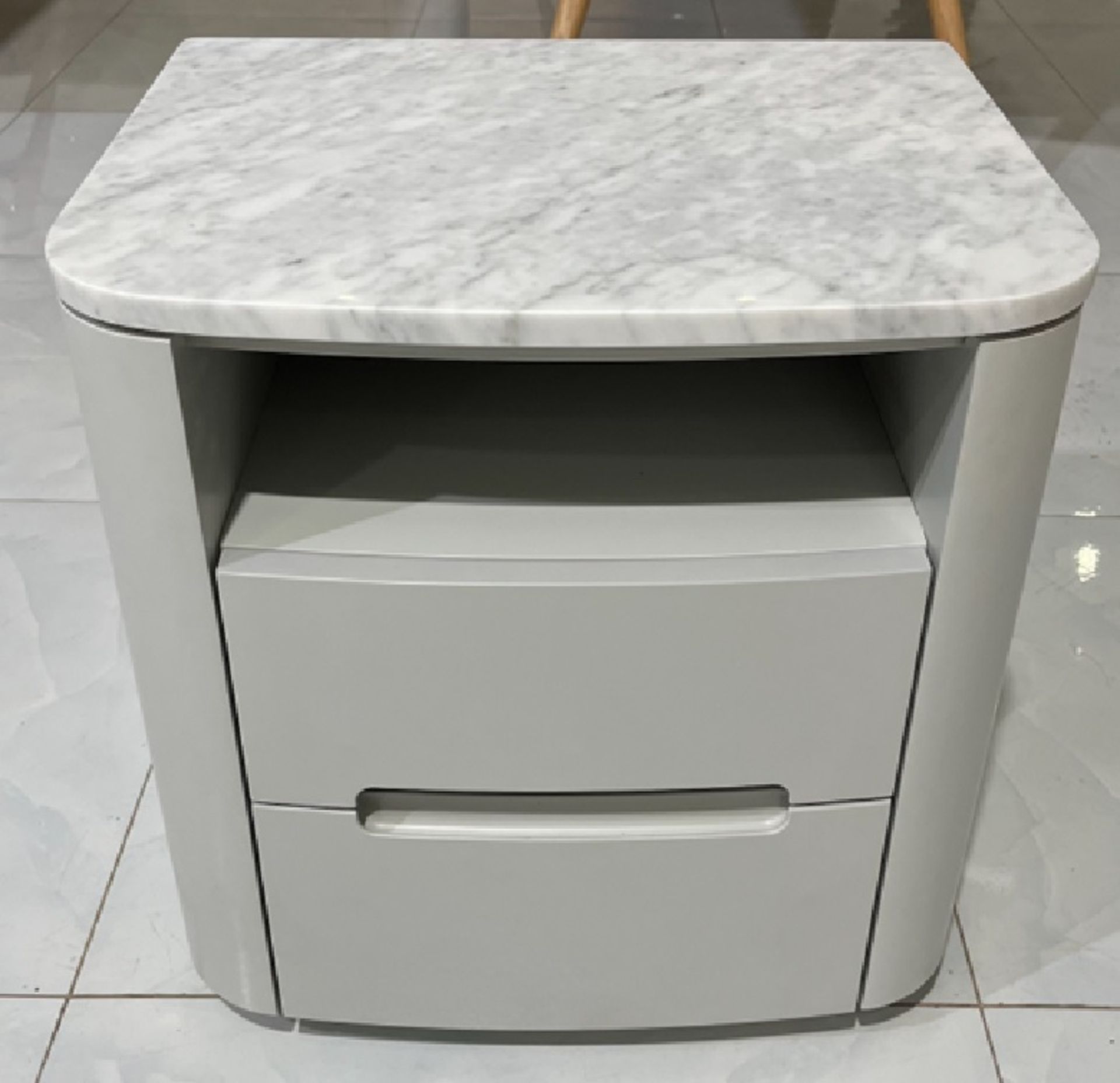 Florence Bedside Cabinet A stunning bedside cabinet with a top of Italian polished Carrara Marble,