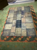 Multicolour Overdyed Patchwork Blue Patterned Rug 198 X 298 cm