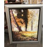 Framed Lithograph Silver Frame Depicting Trees 85 x 65cm